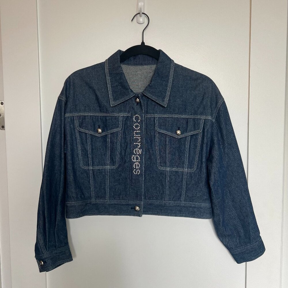 Courrèges Studded Logo Cropped Denim Jacket